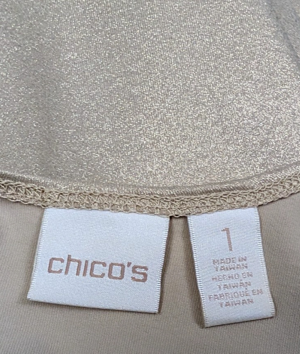 Chico's sz 1 or 8-10 Metallic Gold Shell Tank Top stretchy shirt 1610